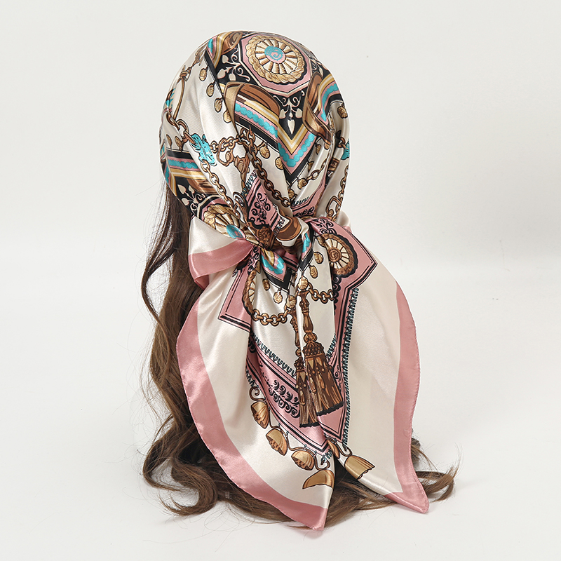 Women Accessories Chain - Lenço Quadrado de Cetim Feminino, Hijab
