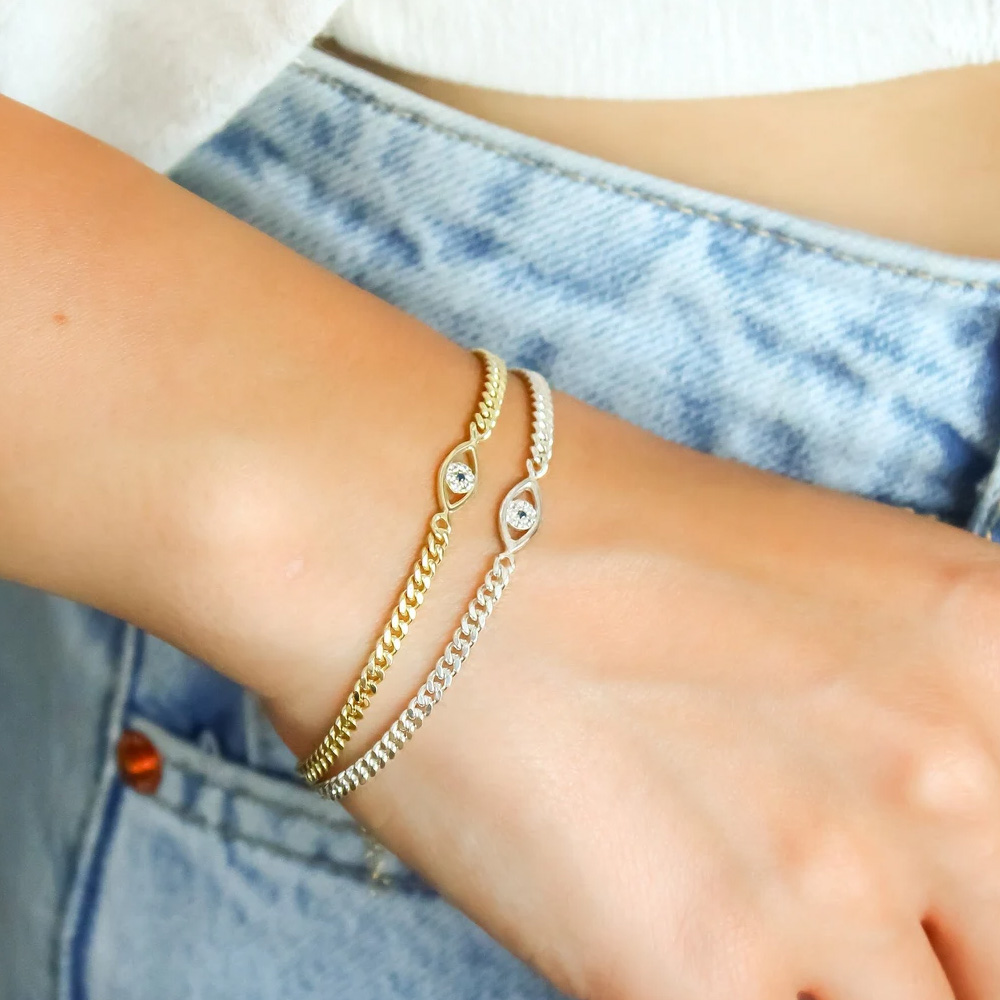 Evil Eye Bracelet - Stonefans-Pulseira Olho Maligno para Mulheres, Corrente