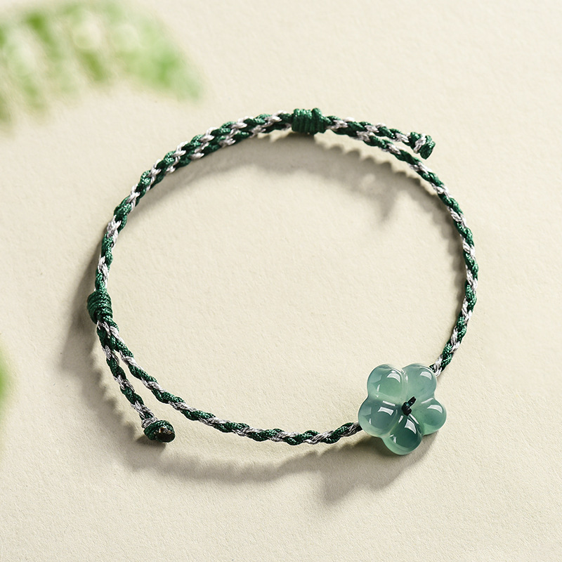 Women Accessories For Gift - Pulseira de Jadeíta Birmanesa com Flor,